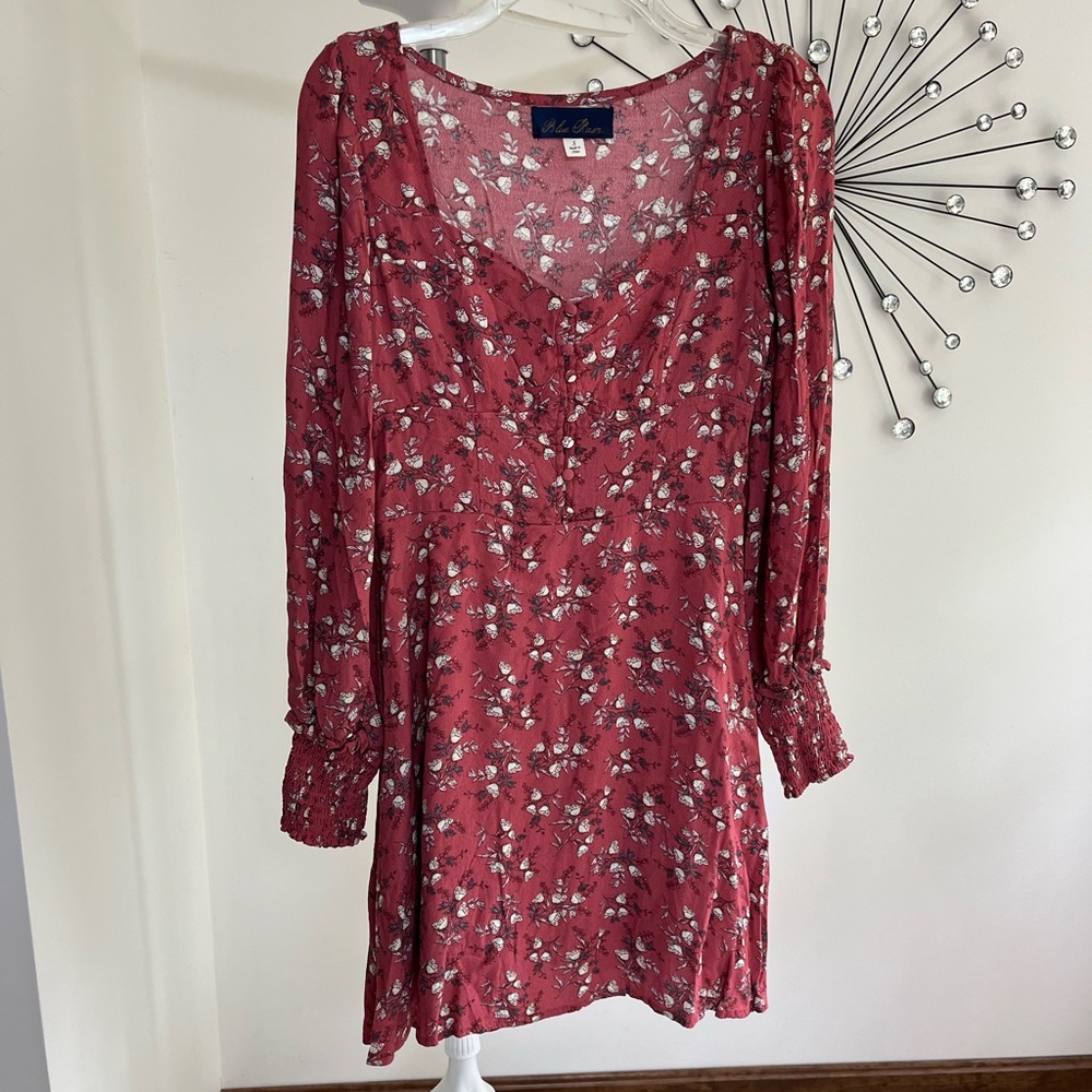 BLUE RAIN 🌸 (Francesca’s brand) pink floral sweetheart top longsleev mini dress